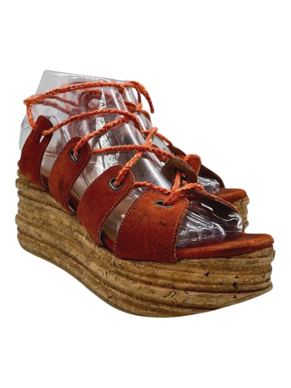 Free People Lace Up Flatform Ghillie Platform Sandals 38 Cork Wedge Boho Hippie